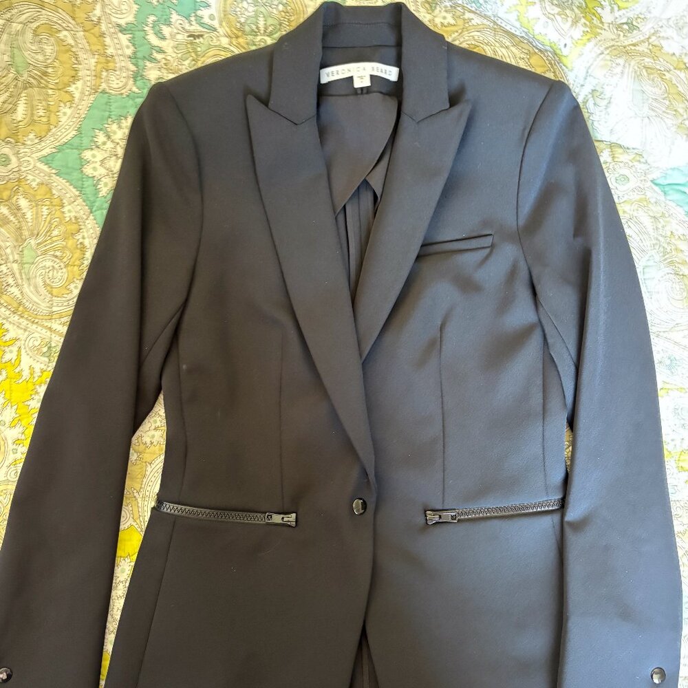 Veronica Beard Blazer - Black, 4 snaps sleeve, scuba stretch size 0